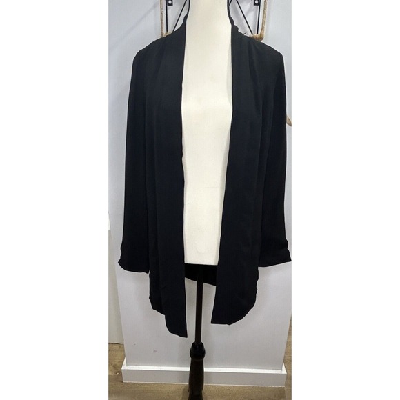 Eileen Fisher Sweaters - Eileen‎ Fisher 100% Silk Black Open Slit Cardigan Size XXS